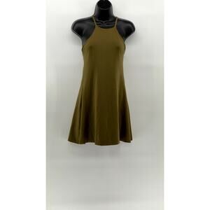 GIRLFRIEND COLLECTIVE Women's Olive Green Cross-Back Halter A-Line Dress SZ S